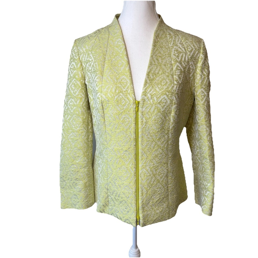 Lafayette 148 New York Jacket‎ Limeade Textured Poly Cotton Linen Blend Green 10